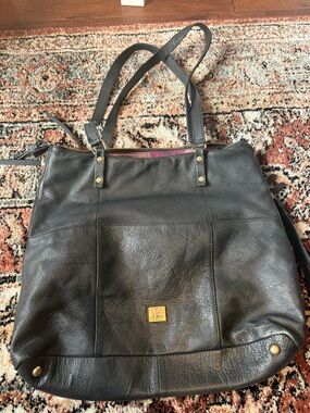 Kooba Black Pebbled Leather Tote Bag with Gold Accents